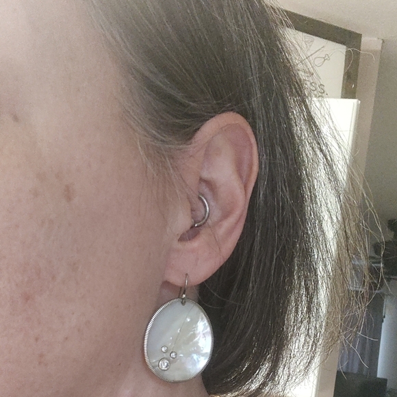 Silver and White Dangle Earrings - Picture 2 of 3